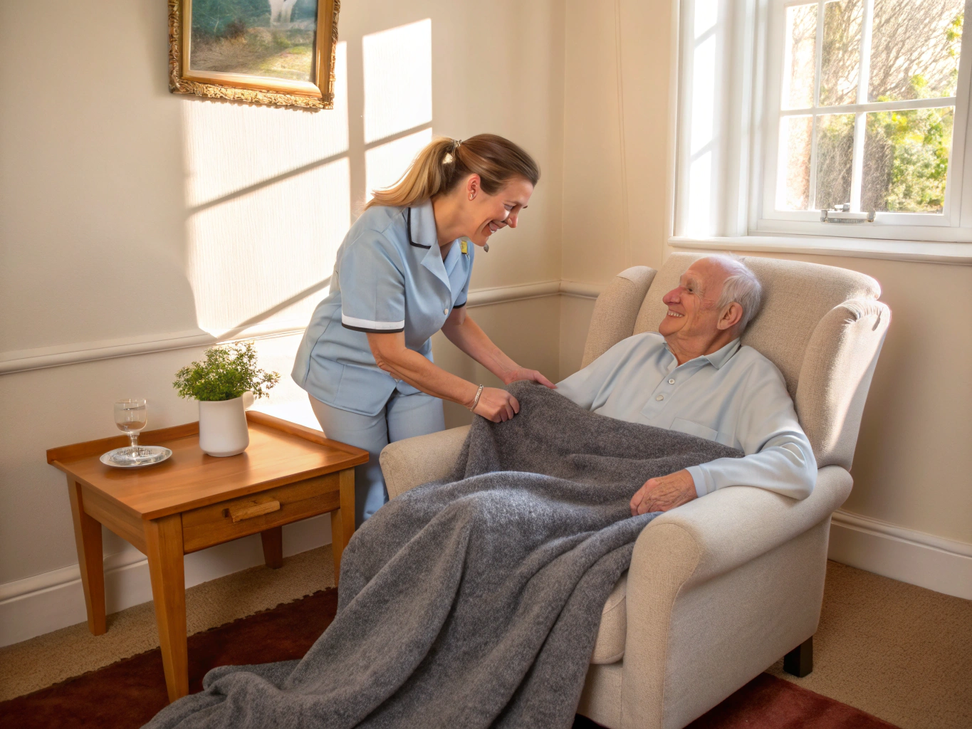 Caregiver assisting a participant with daily tasks